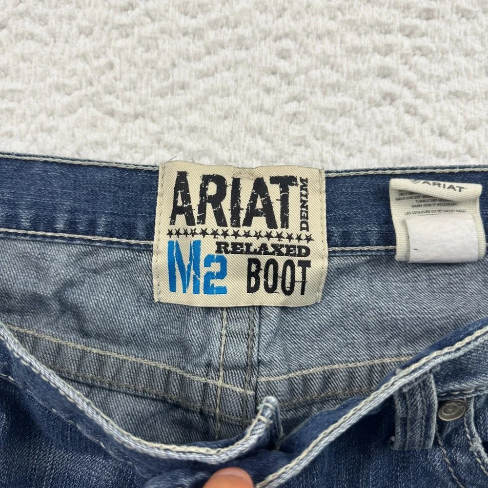 Ariat M2 Bootcut Jeans Mens 42x34 Blue Denim 5 Pockets High Rise Relaxed Fit
